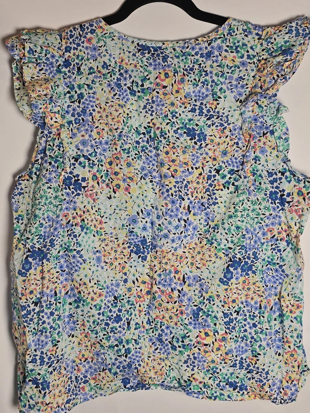 J. Crew Factory Multicolor Floral Tie-Front Flutter Sleeve Cotton Blouse Top, XL